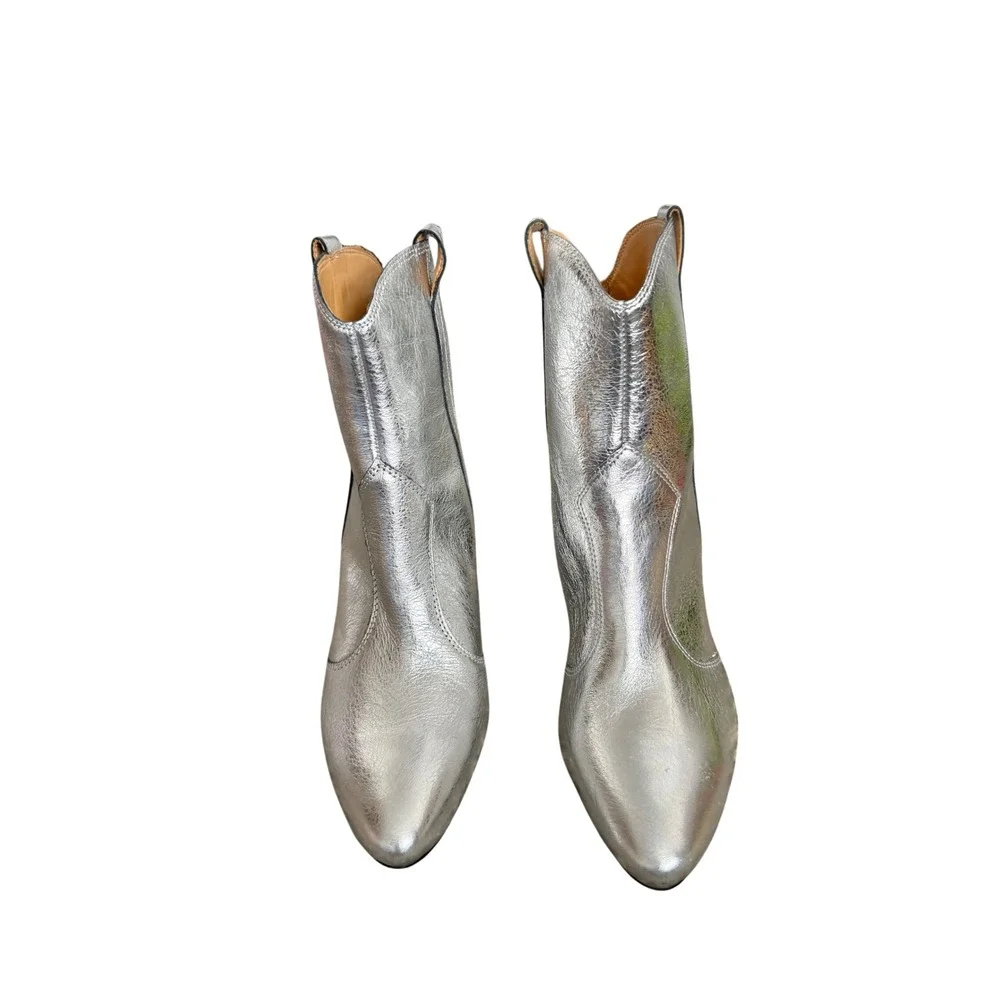 Marc Fisher Carissa Silver Metallic Leather Western Festival Ankle Boots Size 8M